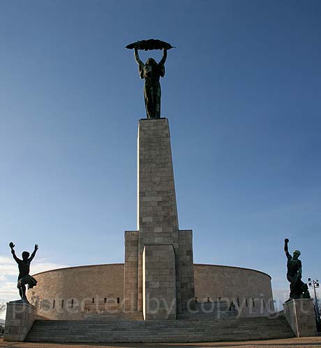 Liberty statue or szabadsag szobor on top of the gellert hill in Budapest 