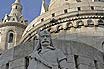 Statue Of A Medieval Soldier In Front Of Fisherman S Bastion Budapest