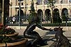 The Statues Of Girl With A Dog In Front Of The Building Of Vigado Budapest
